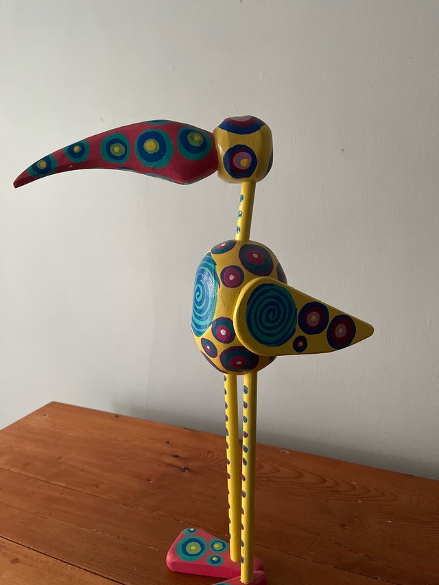 Hand Painted Wooden Bird Sculpture