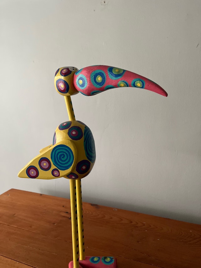 Hand Painted Wooden Bird Sculpture - photo 2
