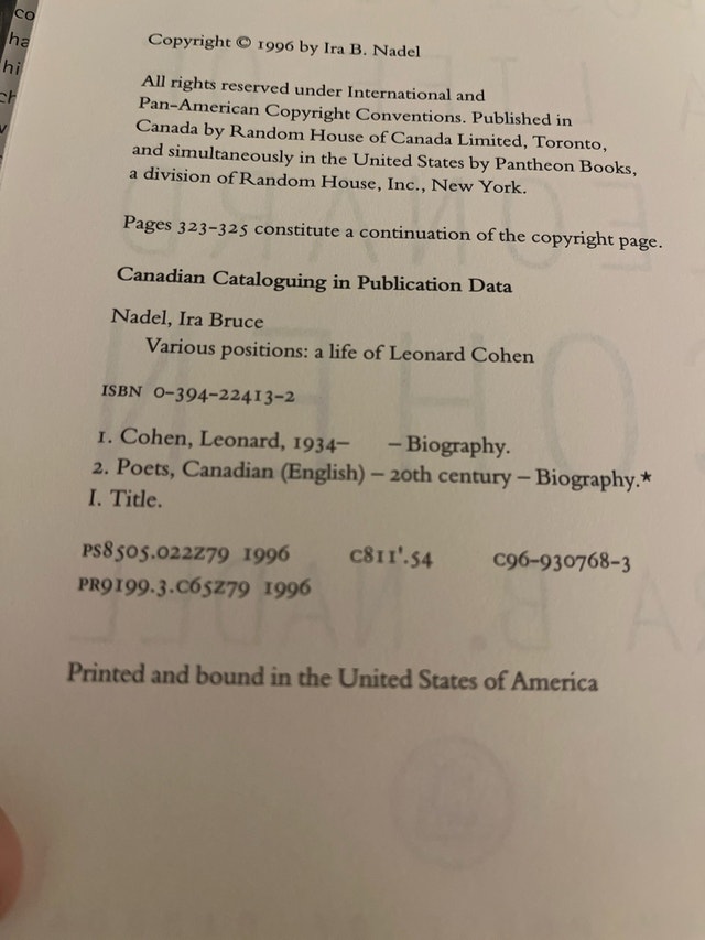 Various Positions: A Life of Leonard Cohen by Ira B. Nadel - photo 2