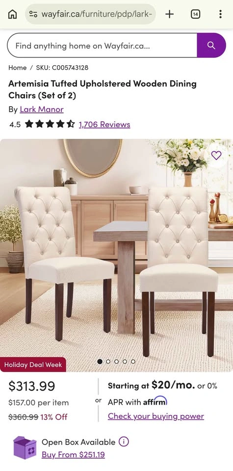 Lark Manor Artemisia Tufted Dining Chairs – Set of 2 - photo 2