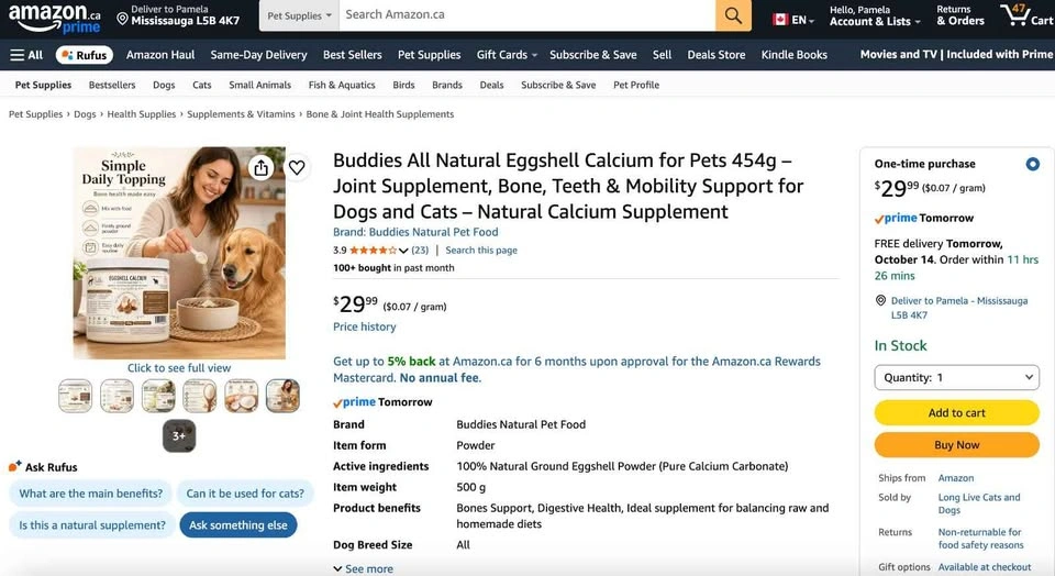 Buddies Natural Eggshell Calcium – 454g - photo 5