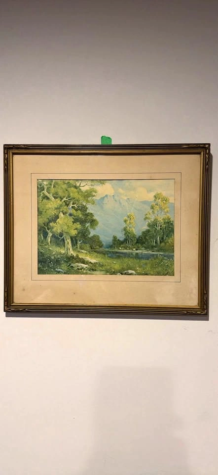 Antique 1920s–1940s Framed Pastoral Landscape Print 17x14