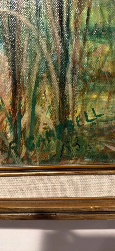 Original 1983 Vintage Cattail Wetland Oil Painting by R. Campbel - photo 2