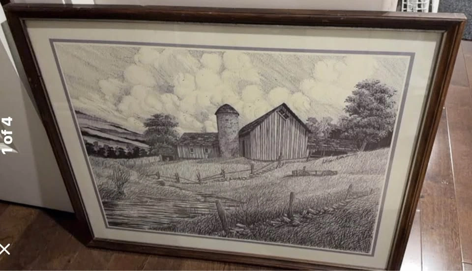 Framed Picture of Barn and Silo