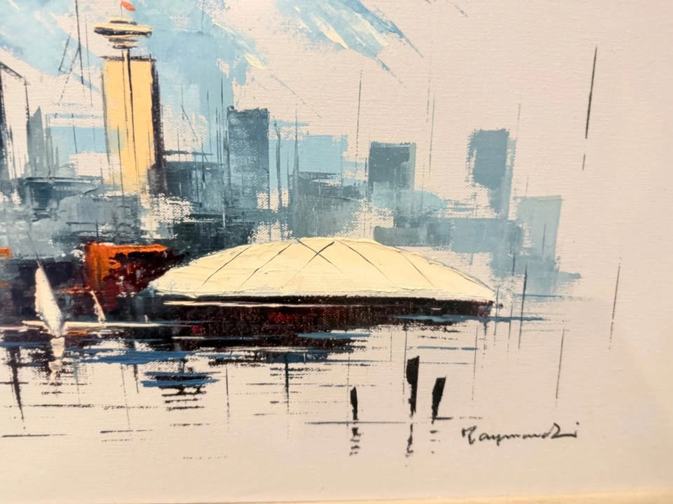 Vintage 1980s Vancouver Skyline & BC Place Painting by Raymond - photo 2