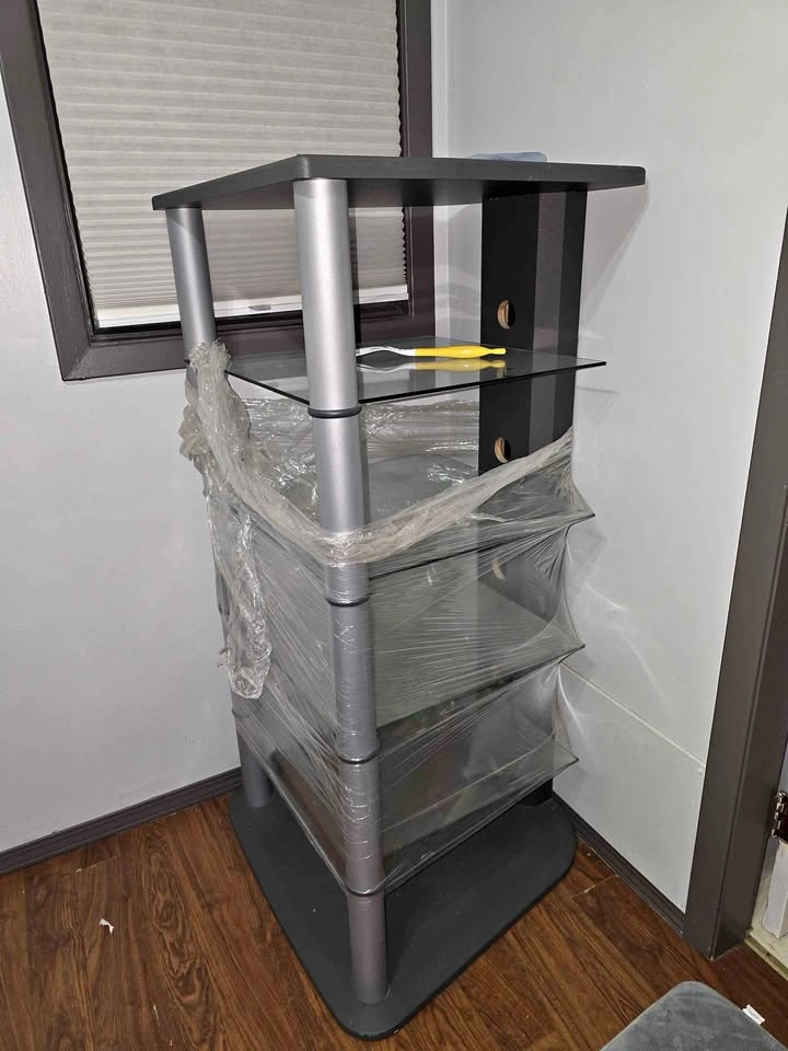 Modern 5-Tier Glass and Wood Audio Media Rack