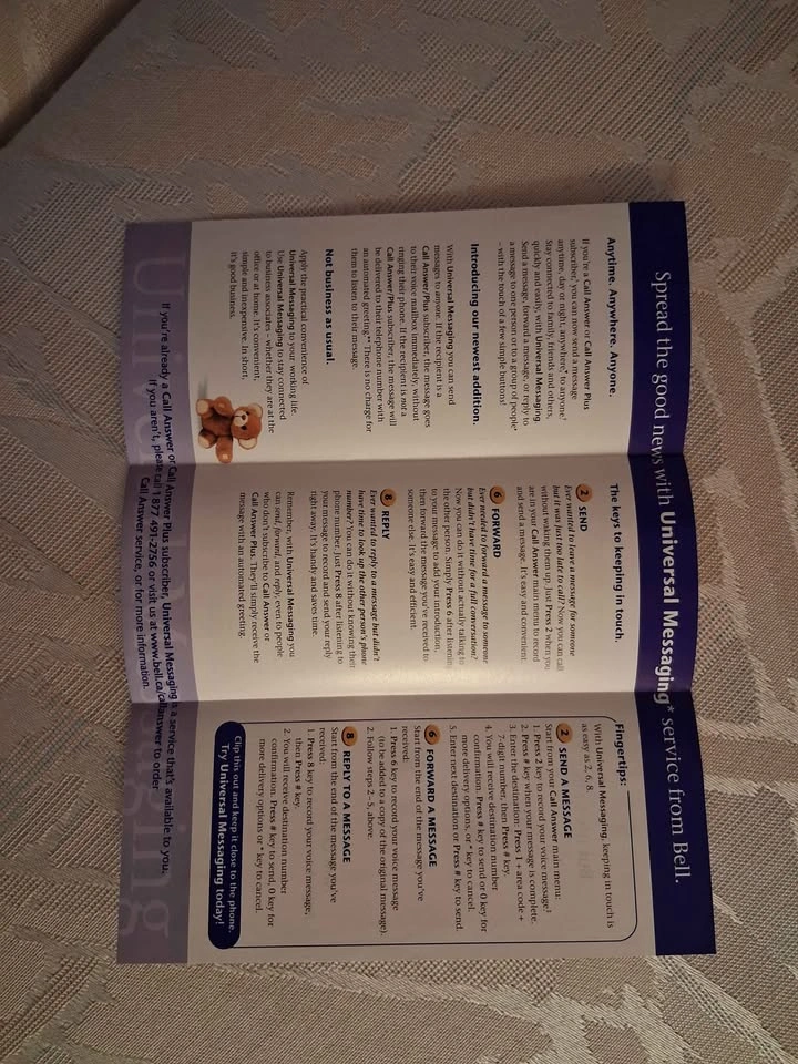 Vintage Bell Canada Universal Messaging Pamphlet 1999 Collectibl - photo 2