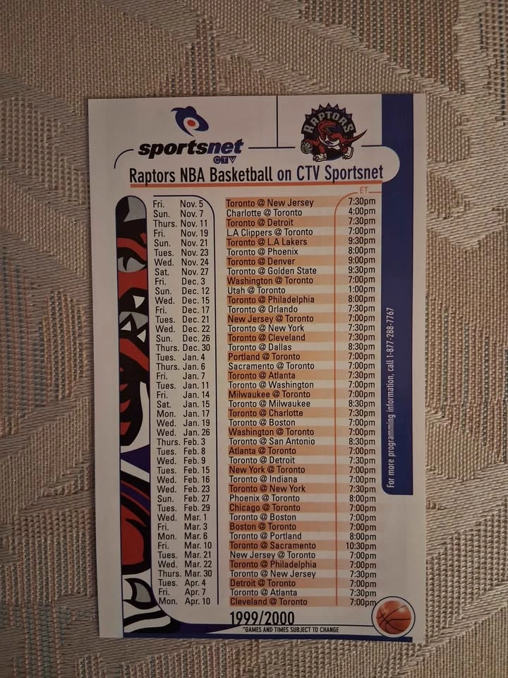 Vintage 1999/2000 Toronto Raptors & National Hockey Schedule