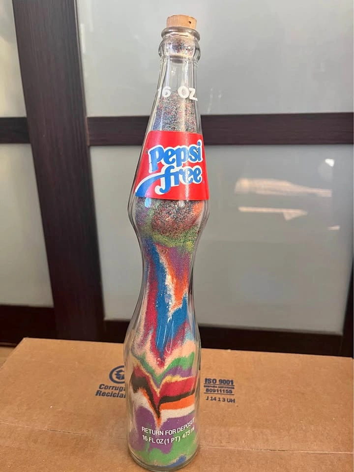 Vintage Pepsi Free 16 oz Glass Bottle Sand Art 14 inch high