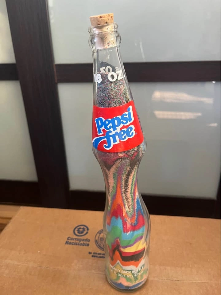 Vintage Pepsi Free 16 oz Glass Bottle Sand Art 14 inch high - photo 2