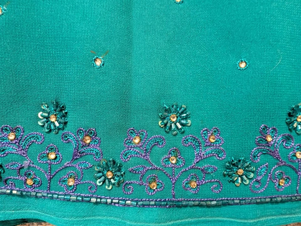 Purple and Teal Ombre Beaded Chiffon Sari - photo 2