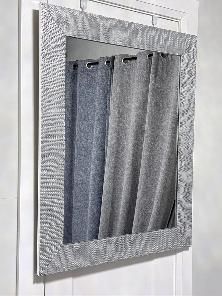 Modern Textured Silver Framed Wall Mirror