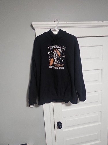 Black Graphic Hoodie Expensive Difficult And Talks Back Skeleton
