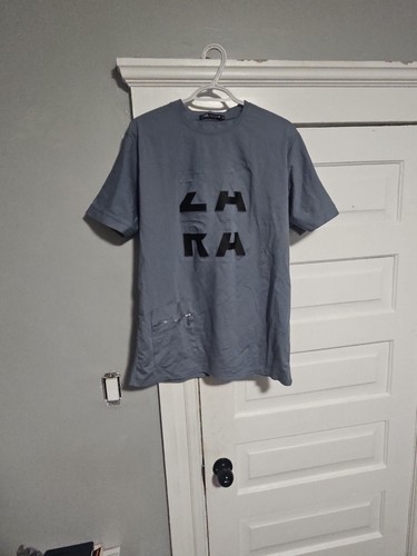 Zara T-Shirt Blue Logo Graphic Pocket Short Sleeve
