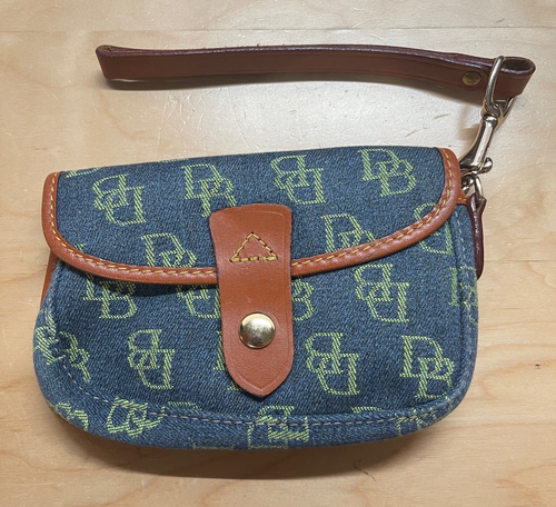 Baby blue Dooney & Bourke Monogram Pouch Wristlet Canvas & Leath