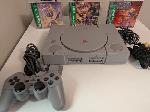 Sony PS1 PlayStation 1 Console Bundle + Spyro Trilogy Games