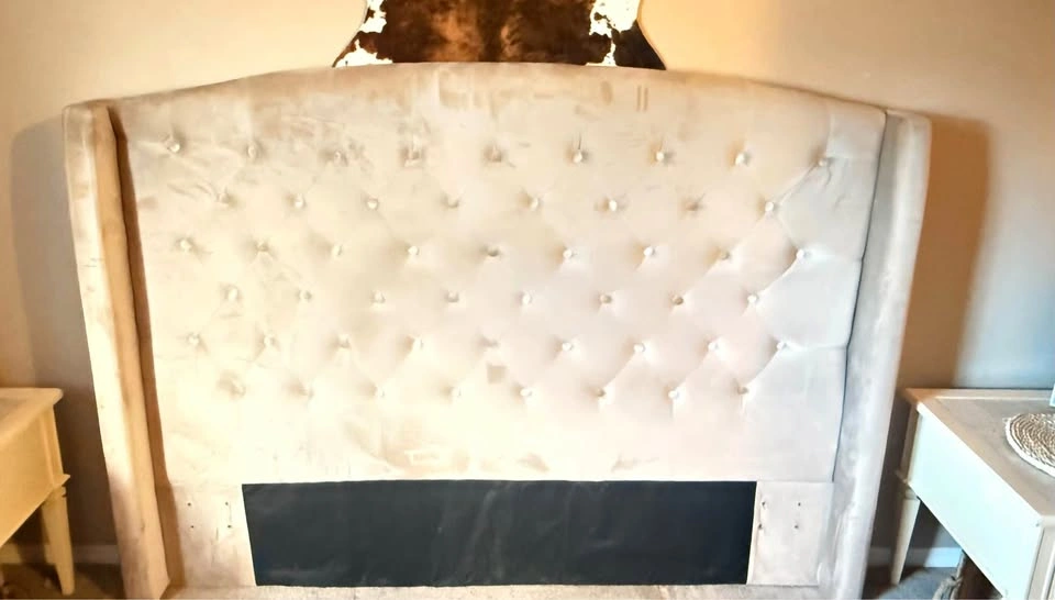 Gorgeous King Velvet Tufted Wingback Headboard – Cream/Beige