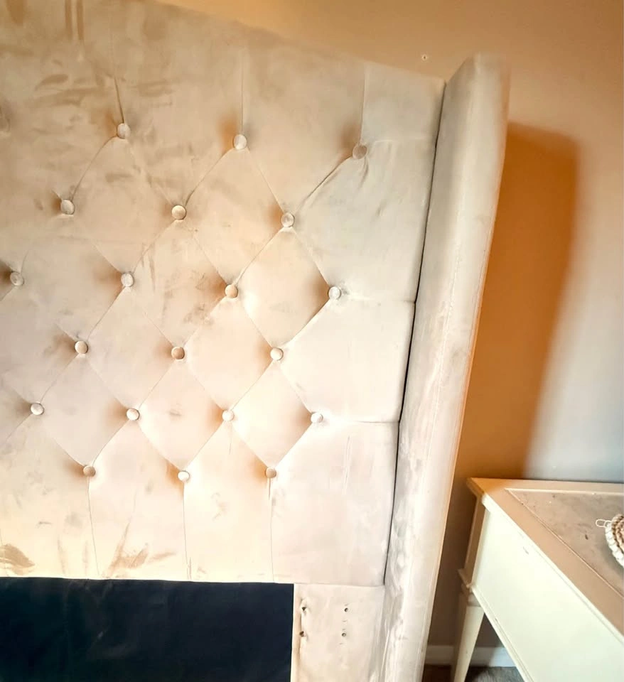 Gorgeous King Velvet Tufted Wingback Headboard – Cream/Beige - photo 3