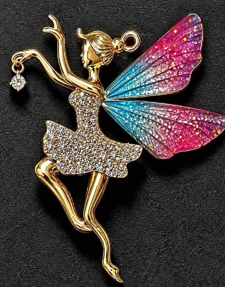 Sparkling Gold-Tone Dancing Fairy Brooch