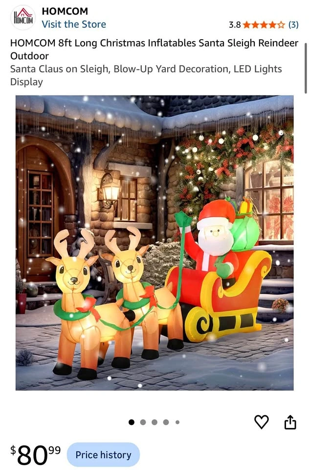 HOMCOM 8ft Long Christmas Inflatables Santa Sleigh Reindeer