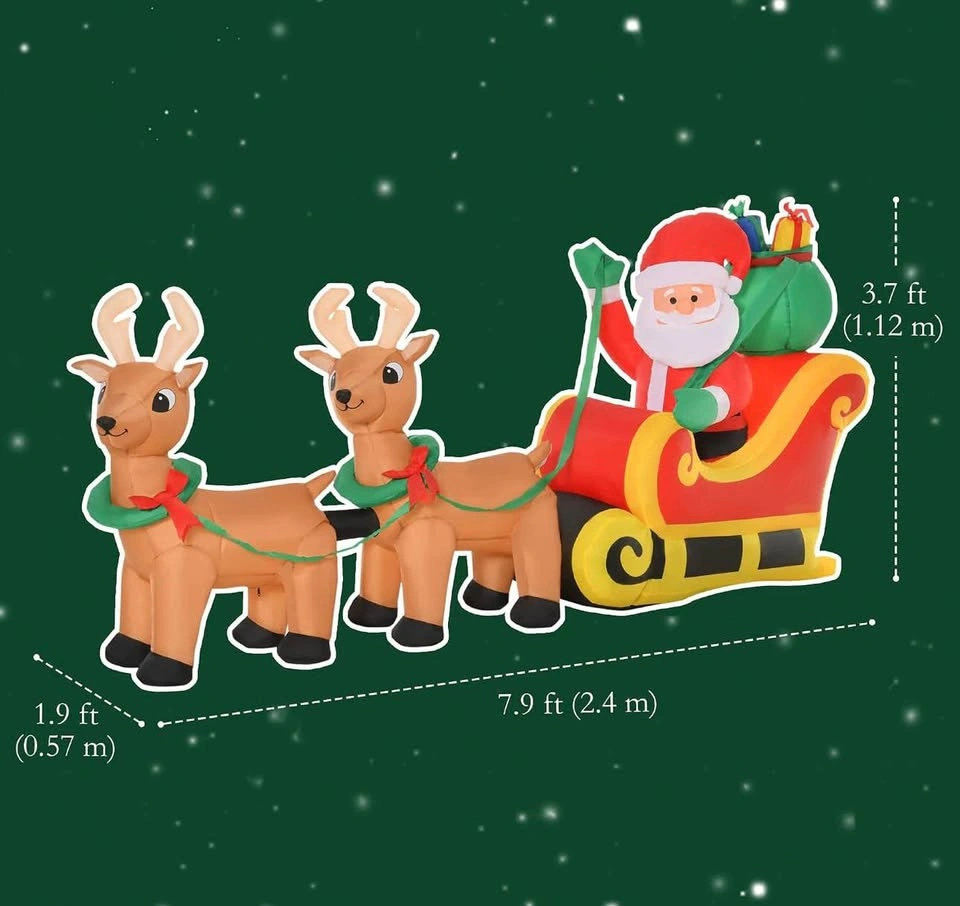 HOMCOM 8ft Long Christmas Inflatables Santa Sleigh Reindeer - photo 2