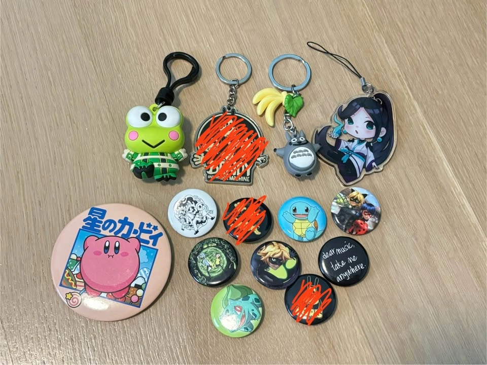 All for $15 - Cartoon, Anime, Video Game Buttons and Keychains
