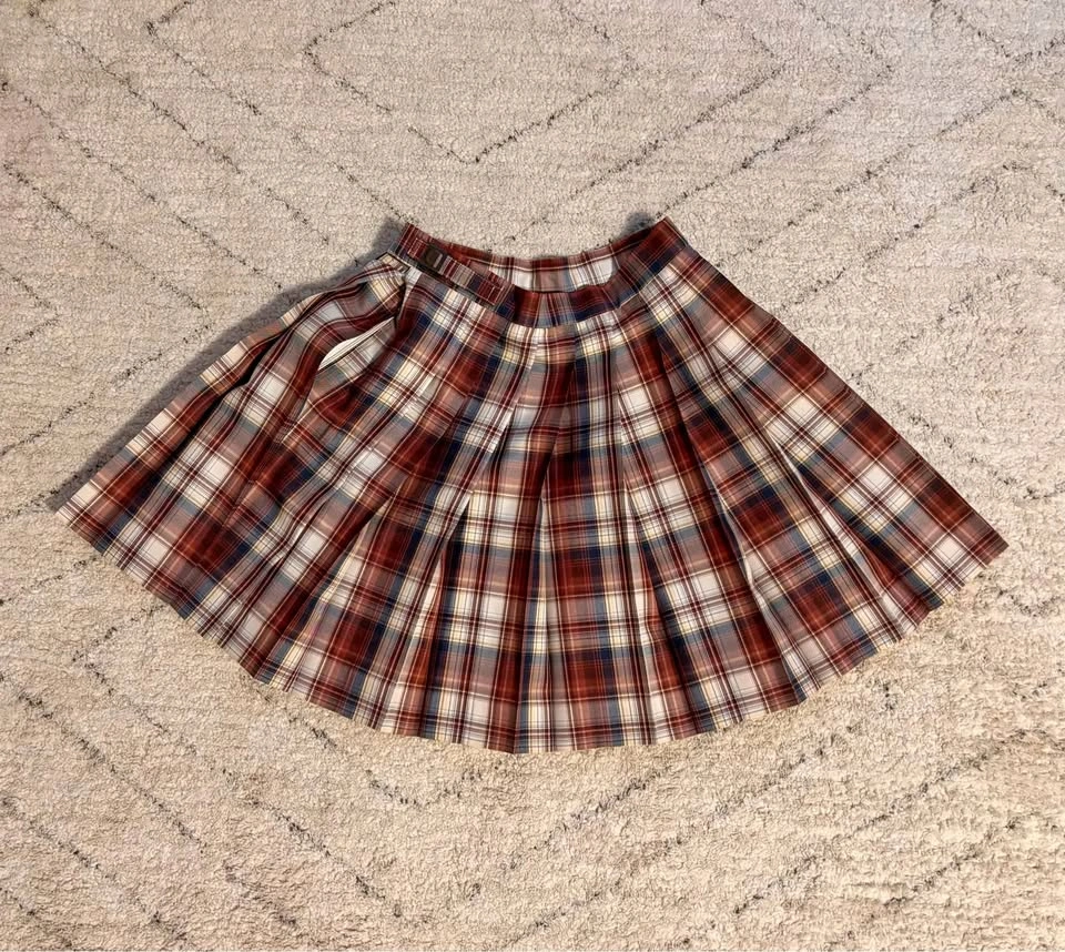 Cute Red JK Pleated Plaid Skirt! ♡ Size S