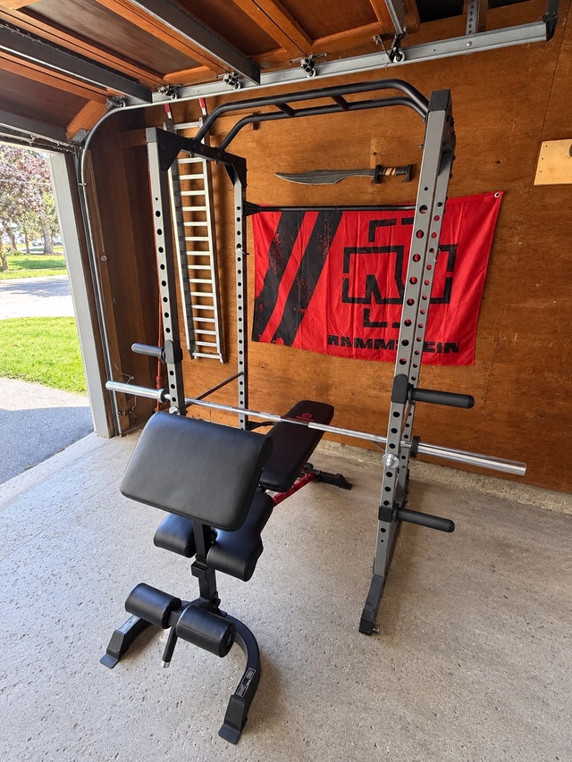 Home gym free weights and Rack