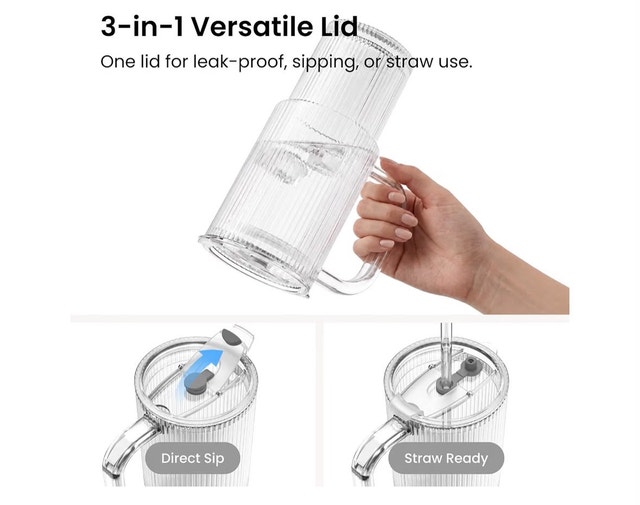 Ribbed Glass Tumbler with Handle - photo 4