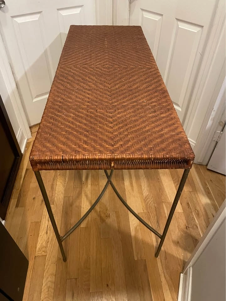 Vintage Conran Woven Rattan & Iron Console Table