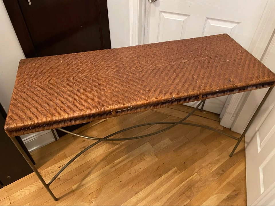 Vintage Conran Woven Rattan & Iron Console Table - photo 2