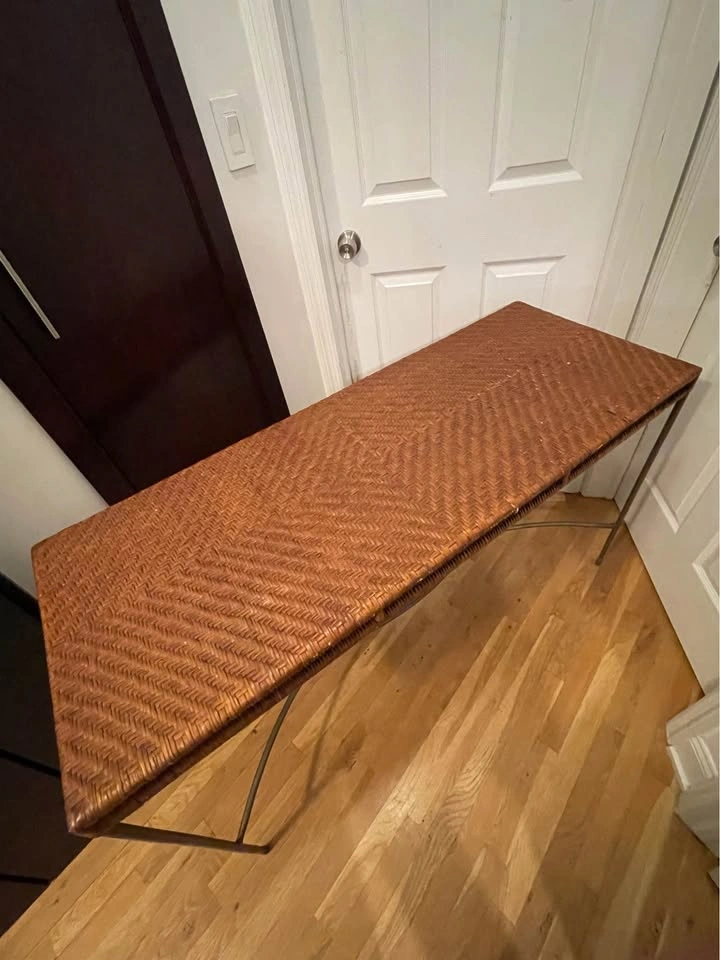 Vintage Conran Woven Rattan & Iron Console Table - photo 5
