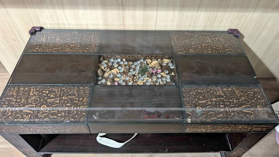 Egyptian Style Hieroglyphic Coffee Table with Glass Top