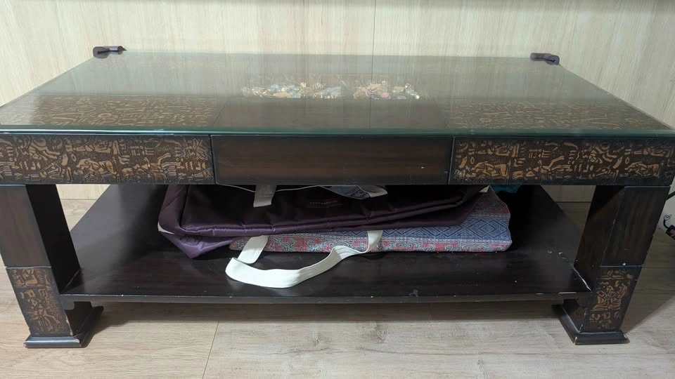 Egyptian Style Hieroglyphic Coffee Table with Glass Top - photo 2