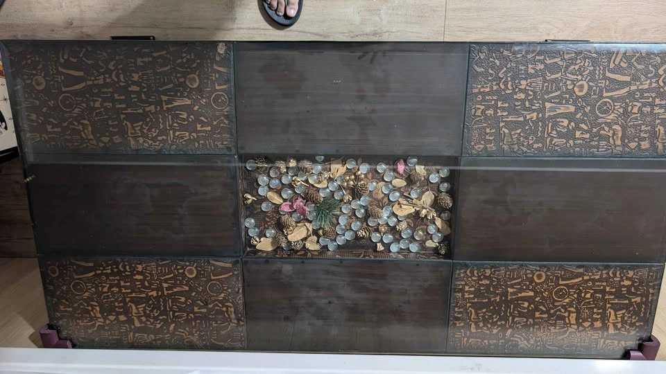 Egyptian Style Hieroglyphic Coffee Table with Glass Top - photo 3