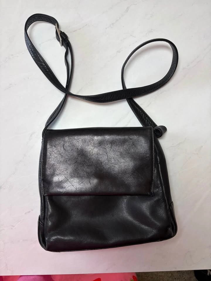 Derek Alexander Genuine Black Leather Crossbody Purse
