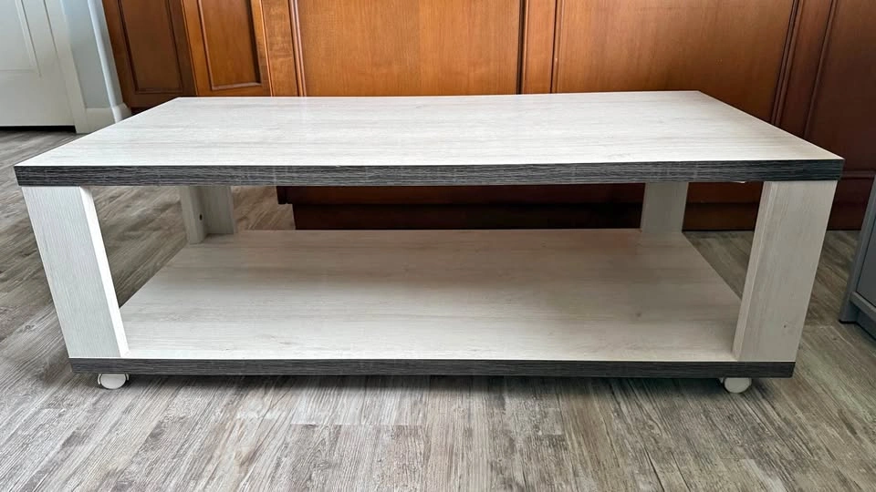Modern Light Wood Grain Coffee Table with Wheels
