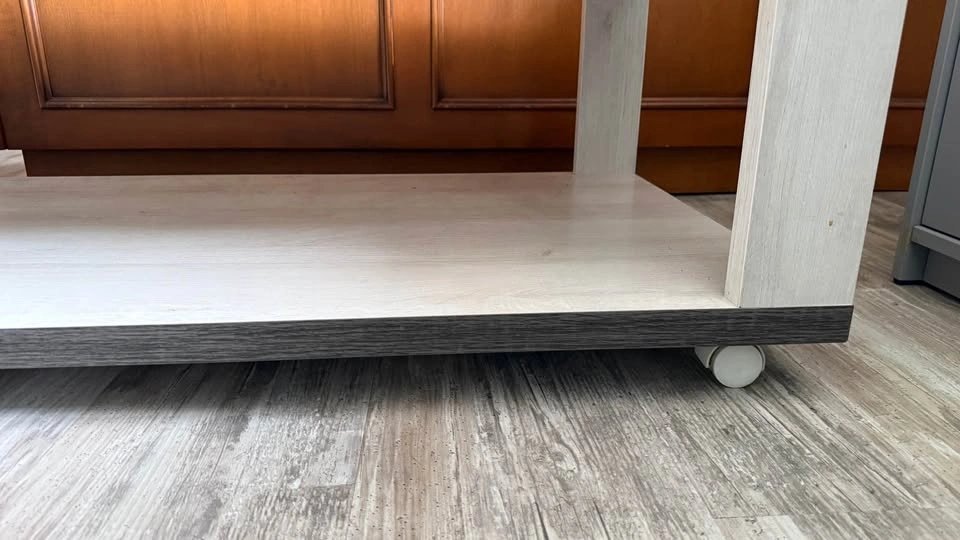 Modern Light Wood Grain Coffee Table with Wheels - photo 2