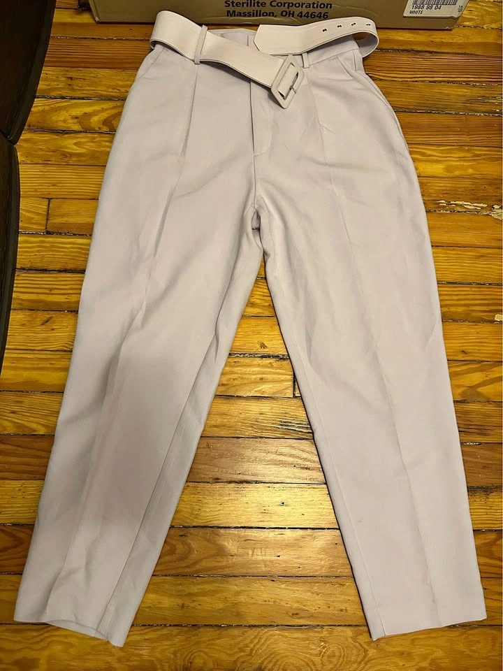 Zara High-Waisted Belted Trousers - Lilac, Size M