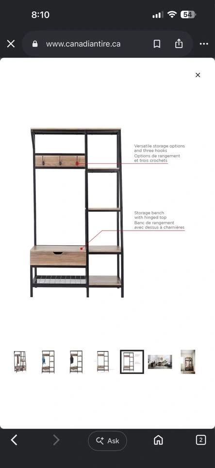 CANVAS Caledon 3-Hook Entryway Coat Rack/Hall Tree - photo 5