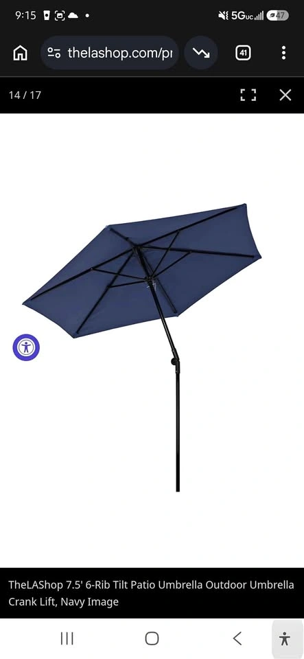 Patio Umbrella 7.5' Tilt Outdoor Umbrella Crank Lift 6-Rib