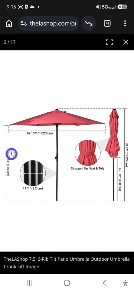 Patio Umbrella 7.5' Tilt Outdoor Umbrella Crank Lift 6-Rib - photo 2