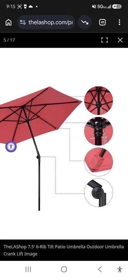 Patio Umbrella 7.5' Tilt Outdoor Umbrella Crank Lift 6-Rib - photo 4