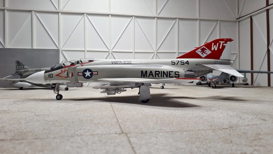 Completed 1/48th scale F-4J Phantom II plastic model aircraft