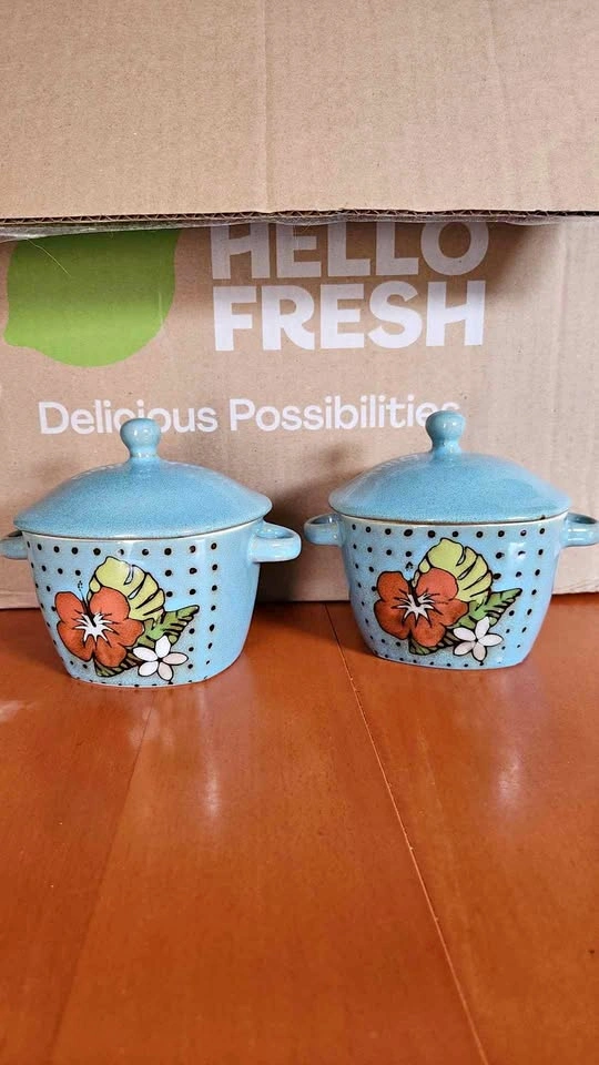 Pair of Tropical Floral Ceramic Sugar Bowls