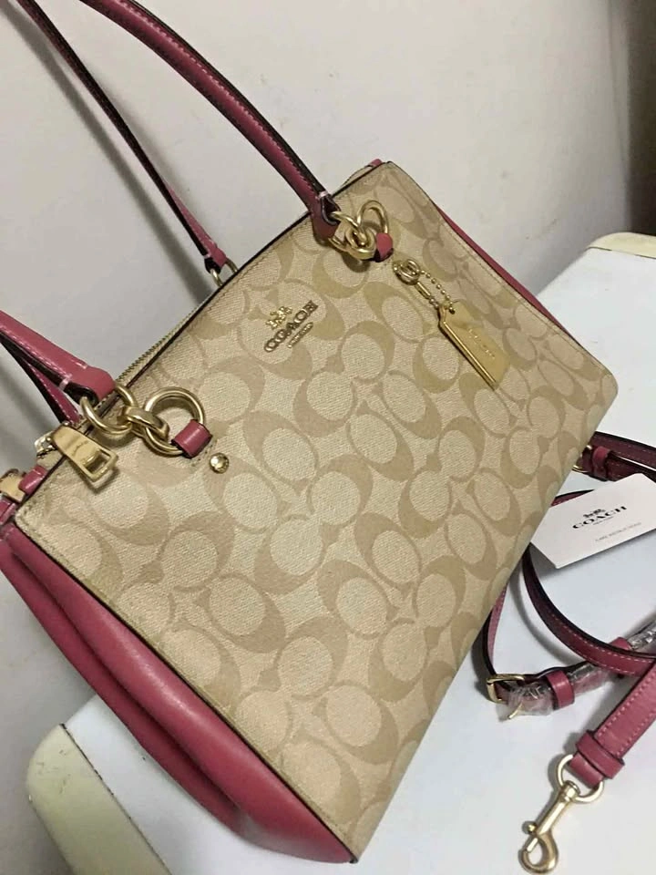 Coach Signature Kelsey Satchel in Khaki and Pink