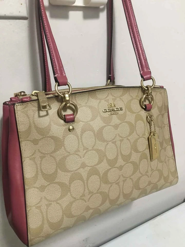 Coach Signature Kelsey Satchel in Khaki and Pink - photo 4