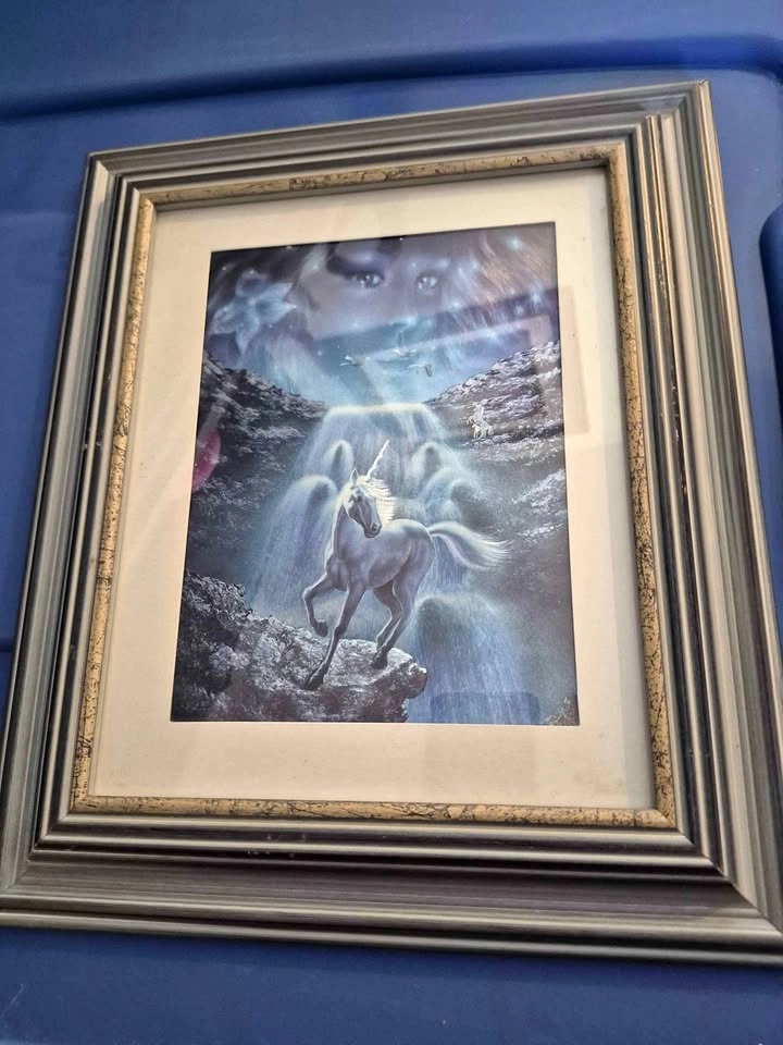 Framed Fantasy Unicorn Waterfall Art