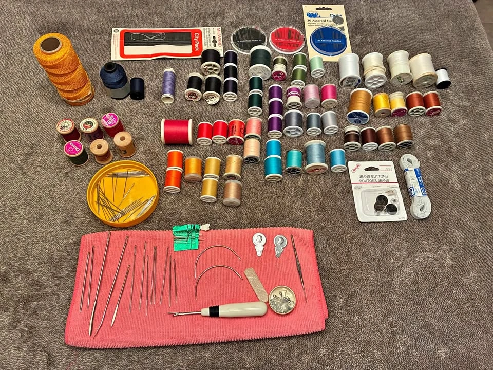 Vintage & Modern Sewing Notions & Thread Lot – Mending/Craft Kit