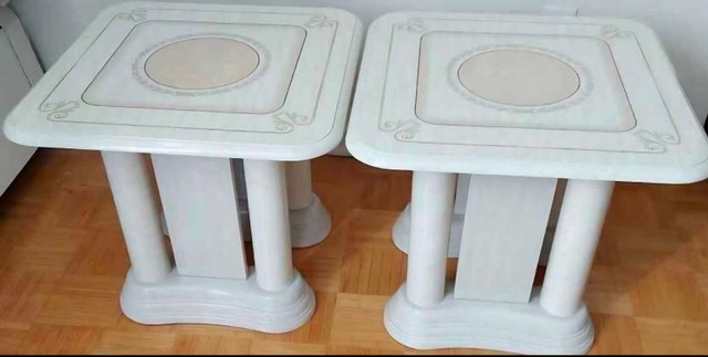 Italian Marble White Side Tables – Set of 2